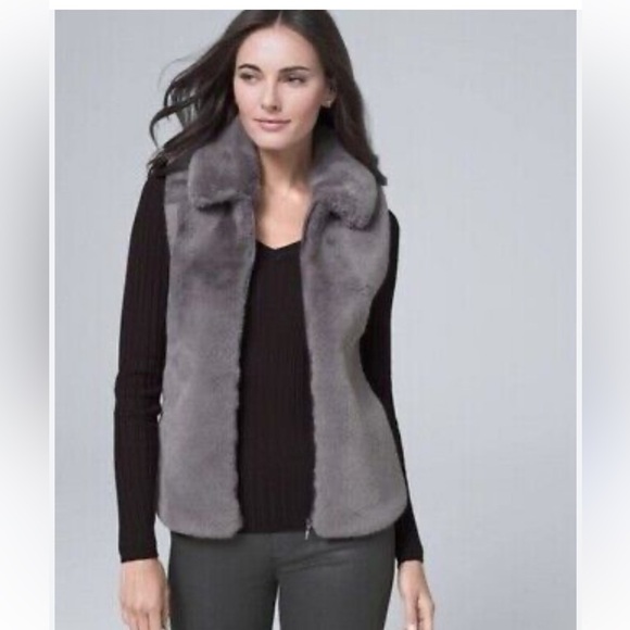 WHBM Womens Faux Fur Super Soft Vest Size Small Gray Collared Full Zip Like New - Picture 1 of 7